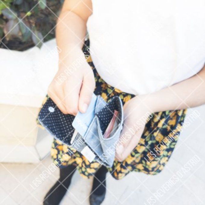 Porte-carte en jeans - 3 compartiments