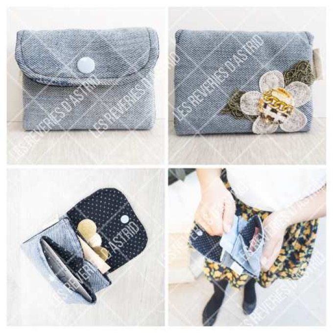 Porte-carte en jeans - 3 compartiments
