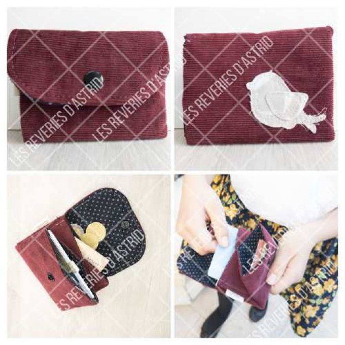 Porte-carte en velours - 3 compartiments