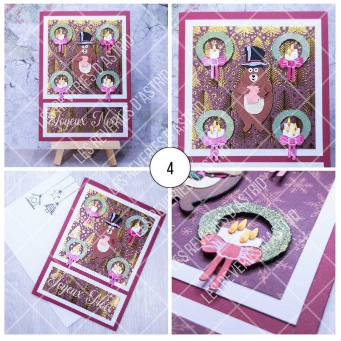 Carte de Noël avec ours et couronnes de Noël