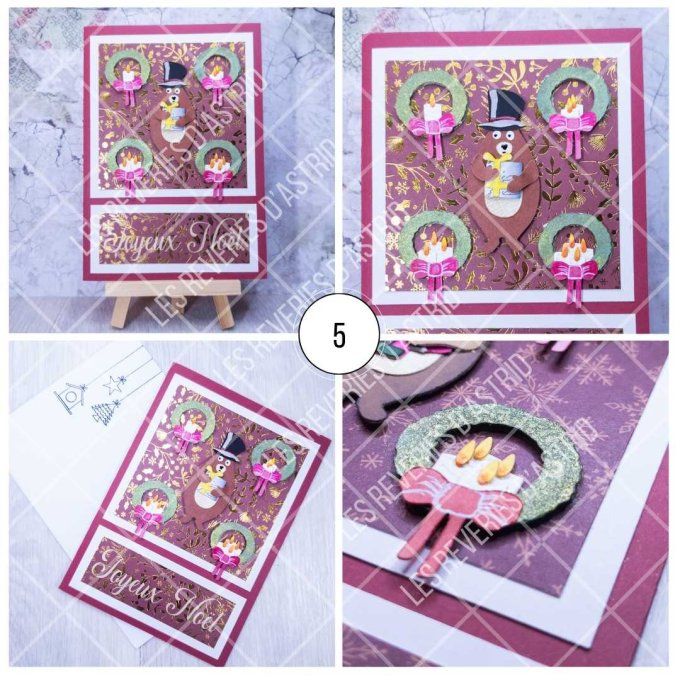 Carte de Noël avec ours et couronnes de Noël