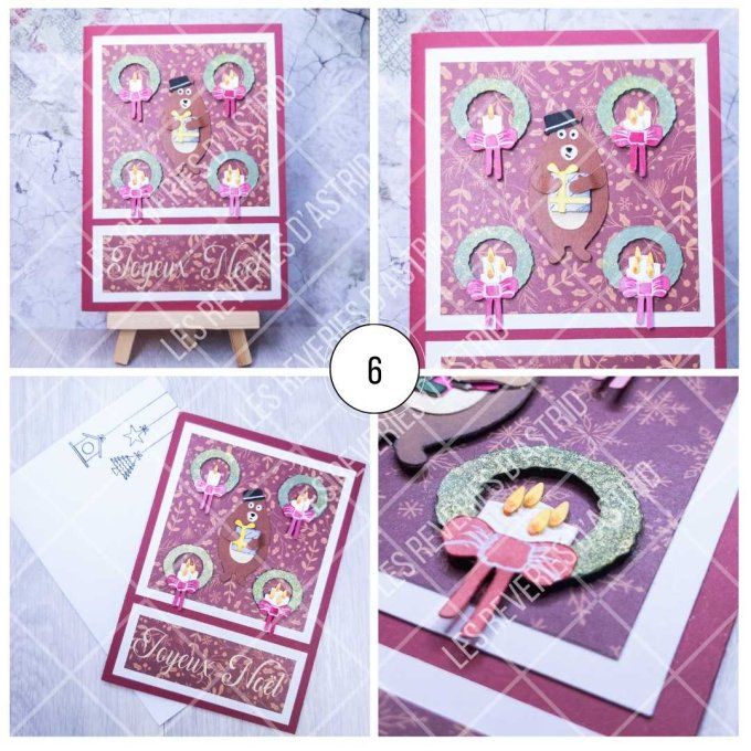 Carte de Noël avec ours et couronnes de Noël