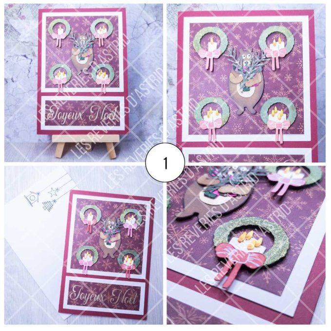 Carte de Noël avec ours et couronnes de Noël