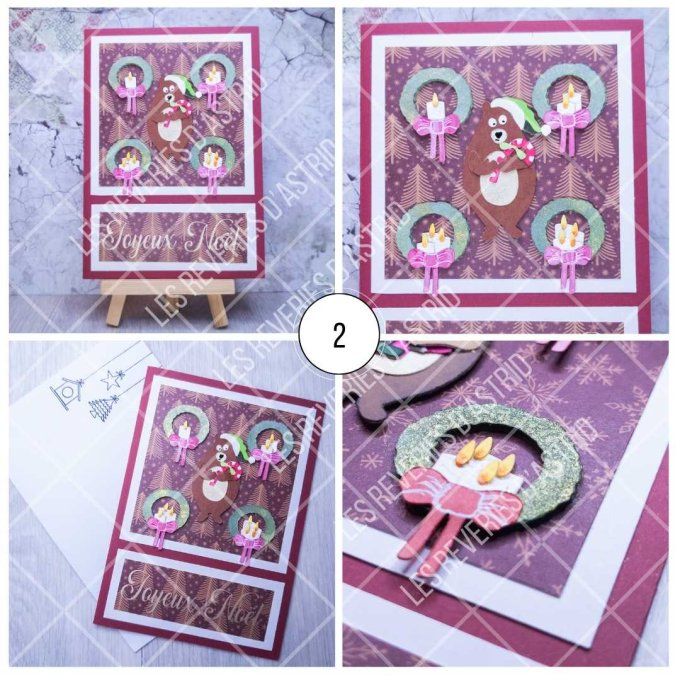 Carte de Noël avec ours et couronnes de Noël