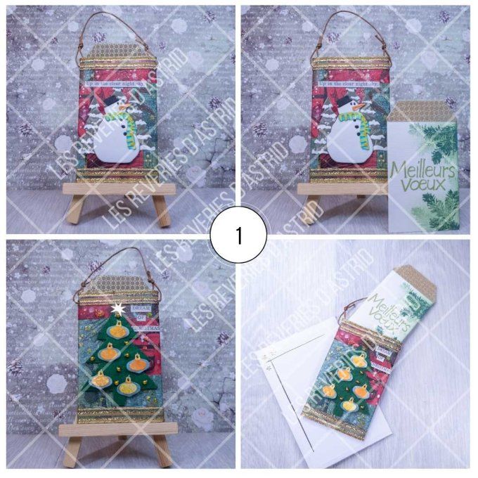 Carte de Noël - décoré des deux côtés - sapin et bonhomme de neige