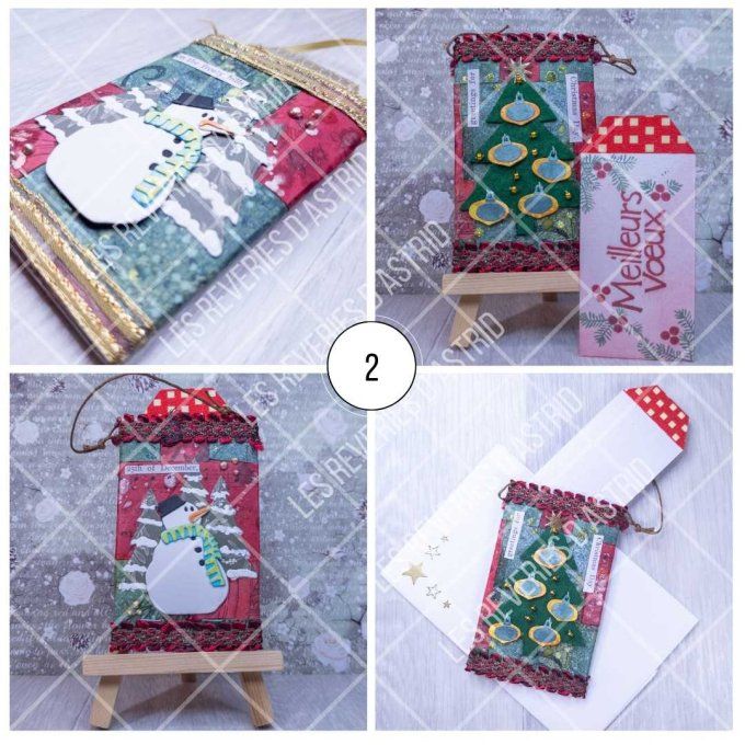 Carte de Noël - décoré des deux côtés - sapin et bonhomme de neige