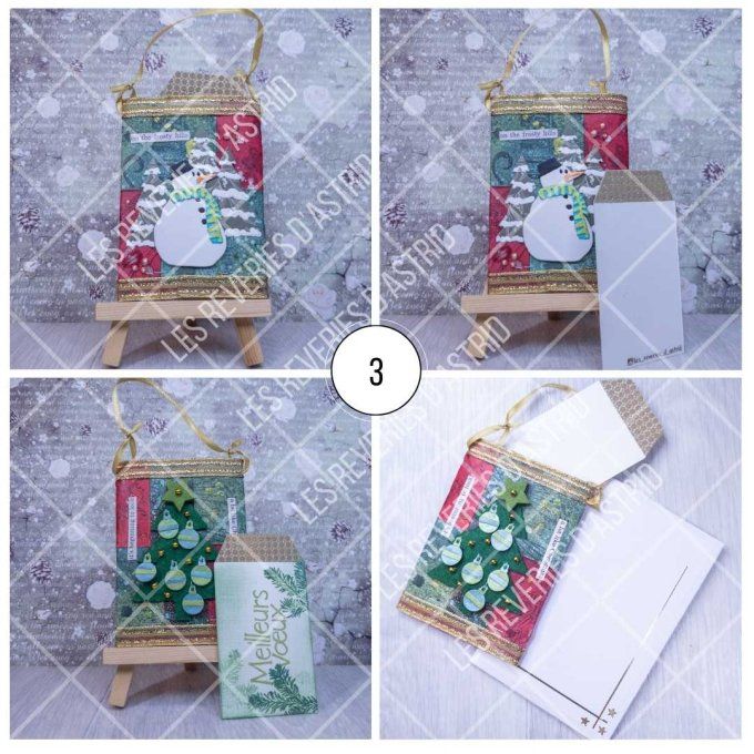 Carte de Noël - décoré des deux côtés - sapin et bonhomme de neige