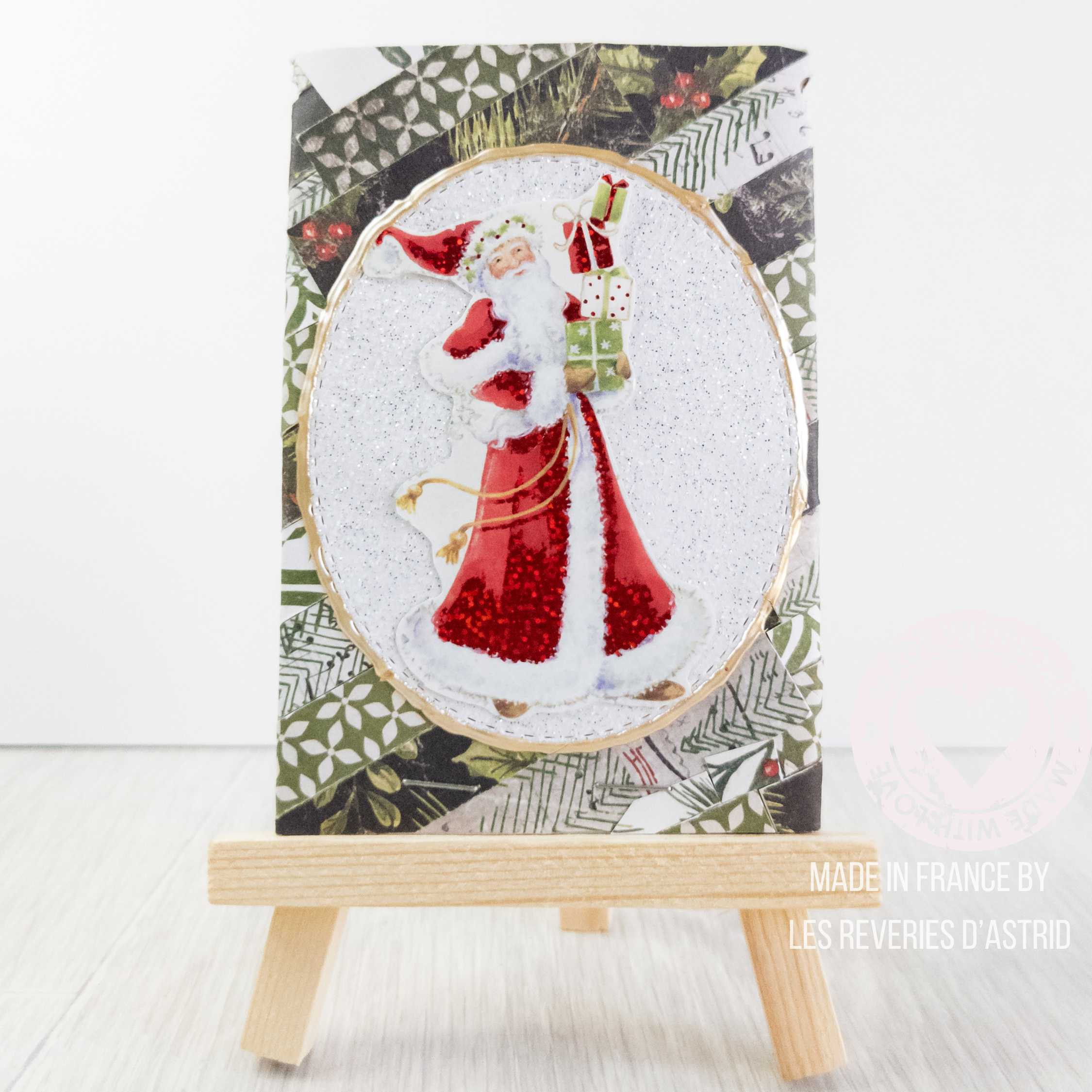 Carte de Noël - décoré des deux côtés - père Noël et bonhomme de neige - création unique