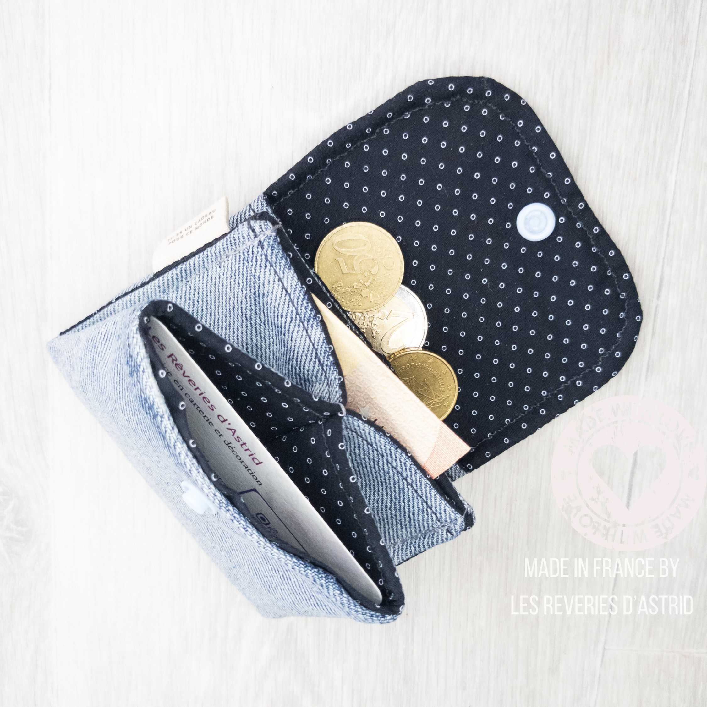 Porte-carte en jeans - 3 compartiments
