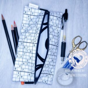 Trousse avec élastique pour un carnet A5 ou A4 avec le motif Sodoku