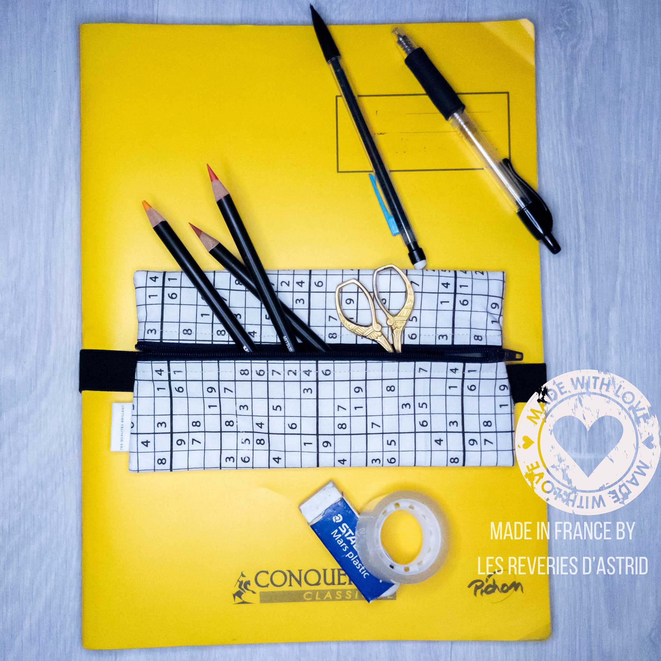 Trousse avec élastique pour un carnet A5 ou A4 avec le motif Sodoku – Image 5