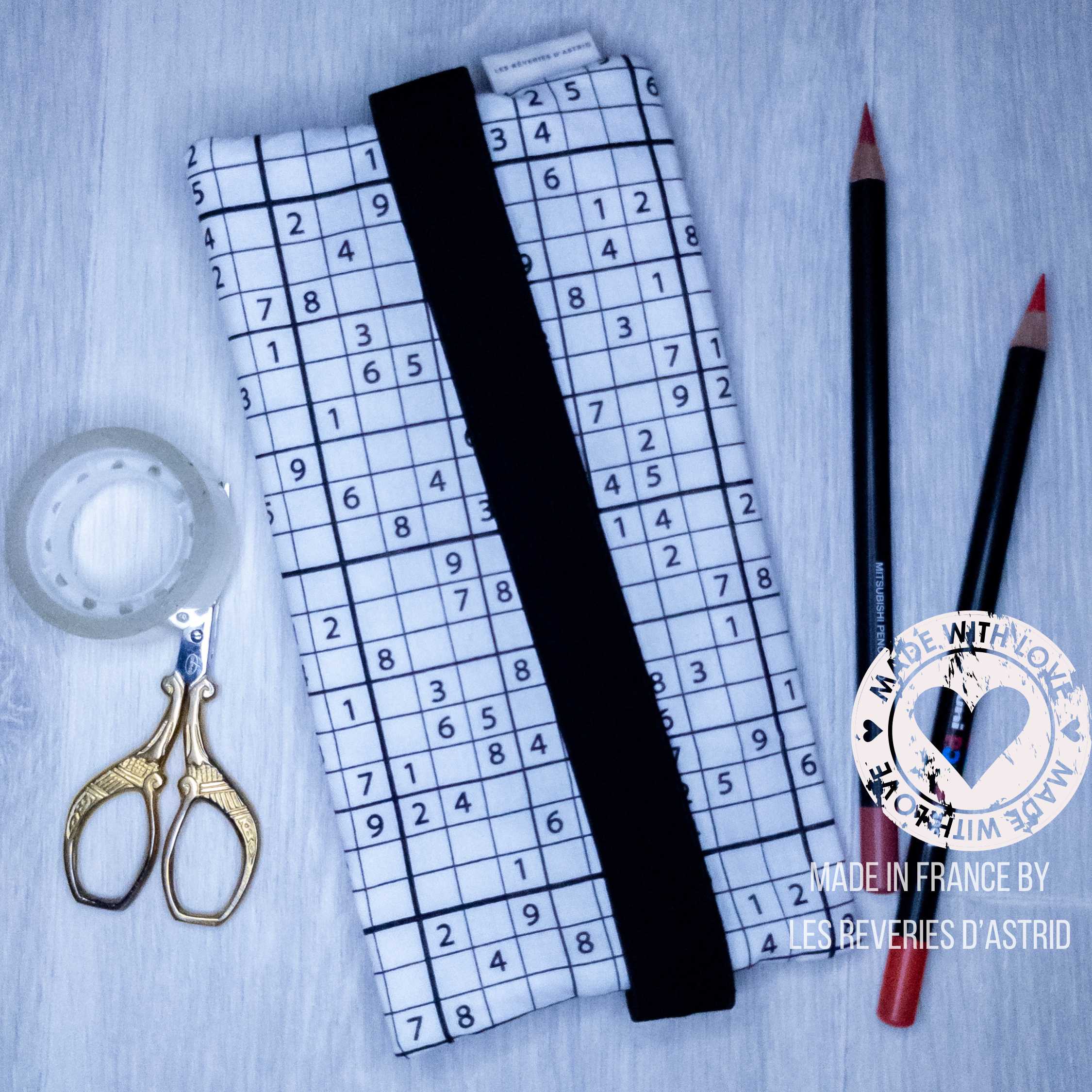 Trousse avec élastique pour un carnet A5 ou A4 avec le motif Sodoku – Image 3