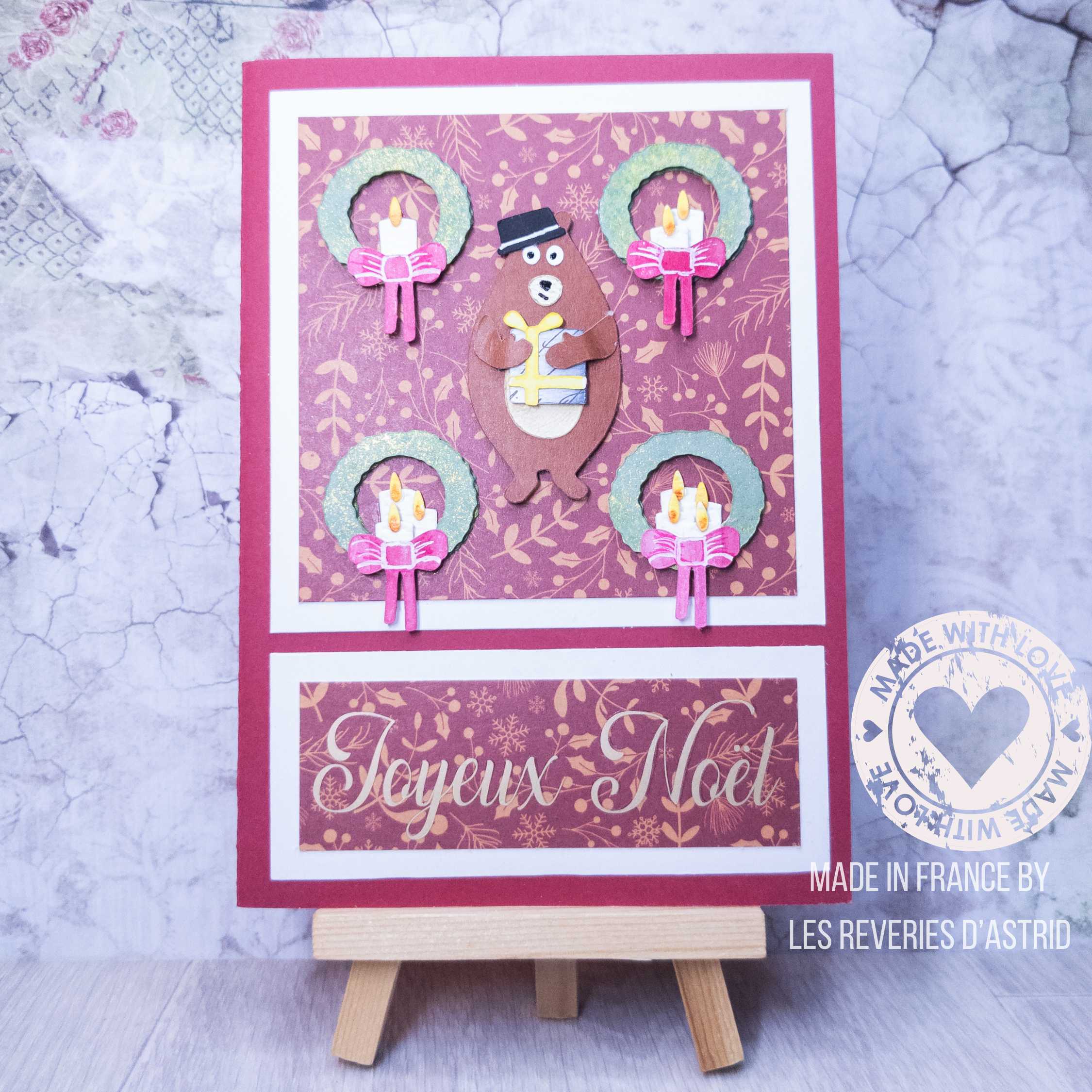Carte de Noël avec ours et couronnes de Noël – Image 2