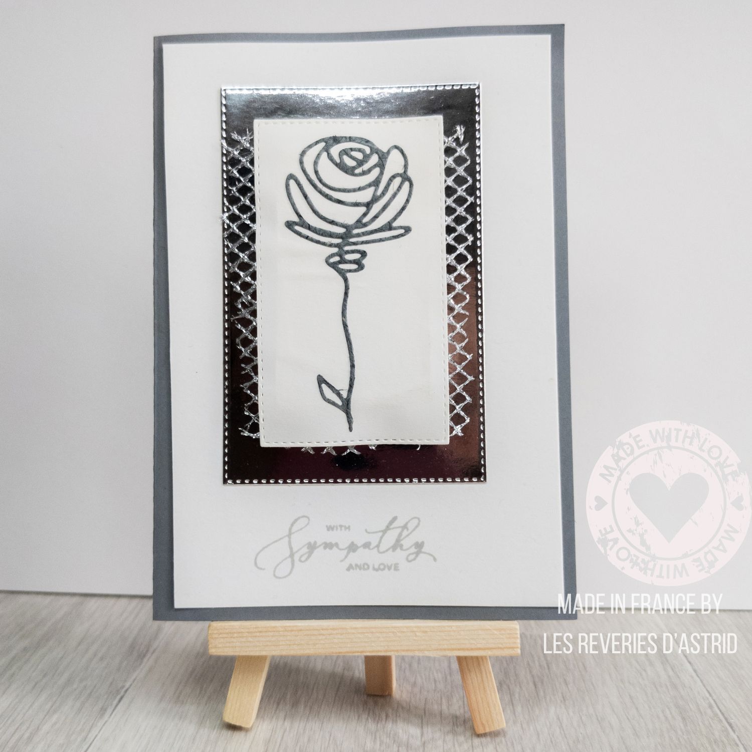 Carte de condoléances avec une rose grise - création unique