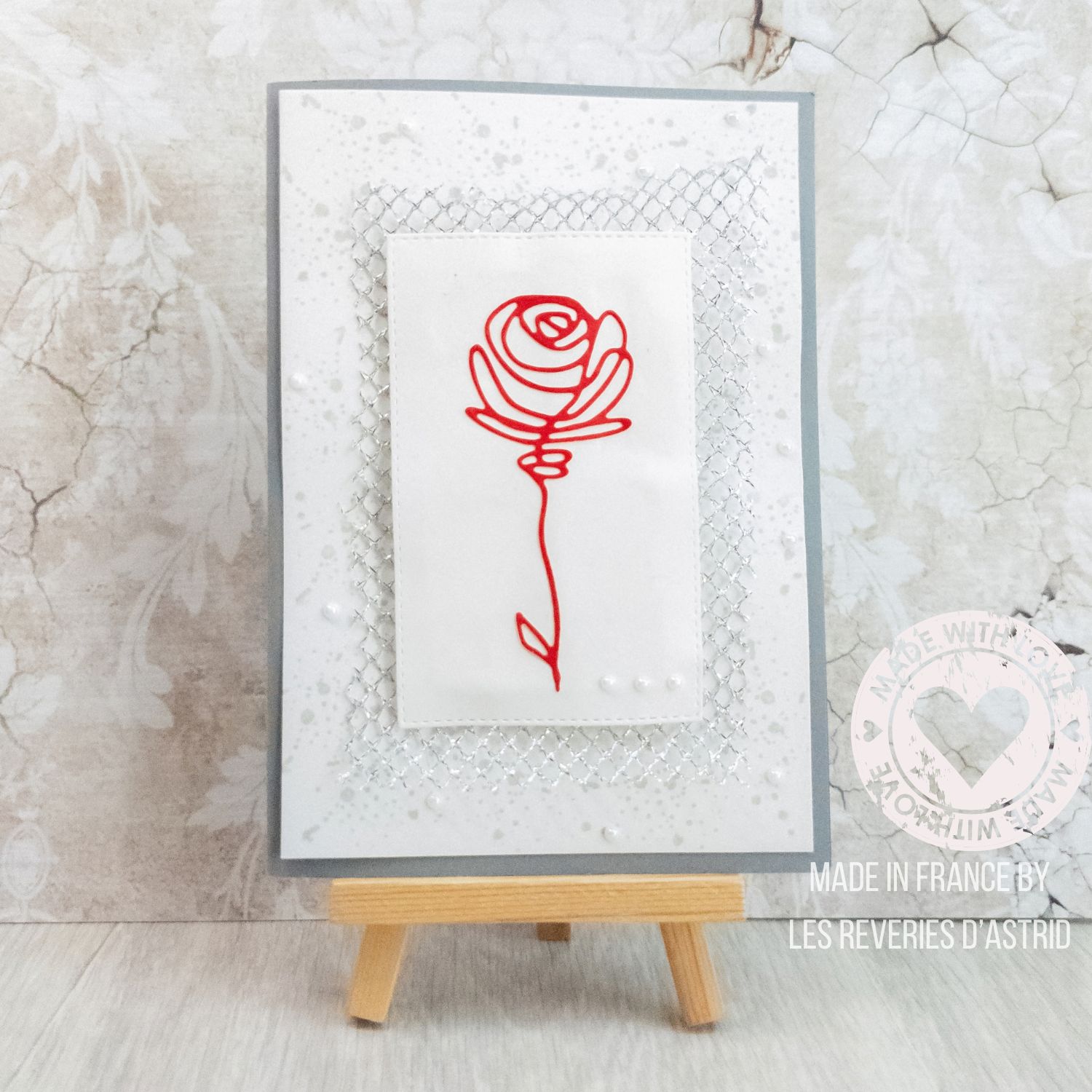 Carte de condoléances avec une rose rouge - création unique